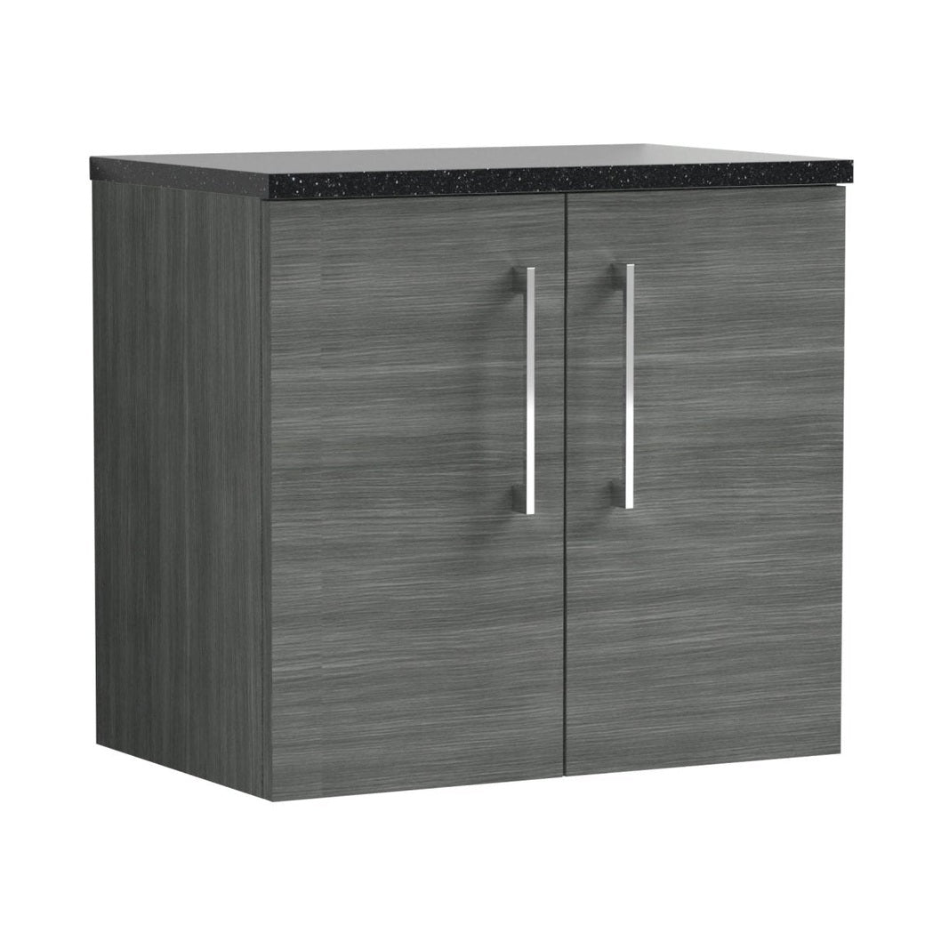 Nuie Arno 600mm Wall Hung 2 Door Vanity & Laminate Top Contemporary Anthracite Woodgrain MFC Textured Woodgrain 561x605x383mm - ARN523LSB - JJ Building Materials