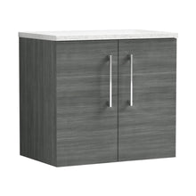 Nuie Arno 600mm Wall Hung 2 Door Vanity & Laminate Top Contemporary Anthracite Woodgrain MFC Textured Woodgrain 561x605x383mm - ARN523LSW - JJ Building Materials