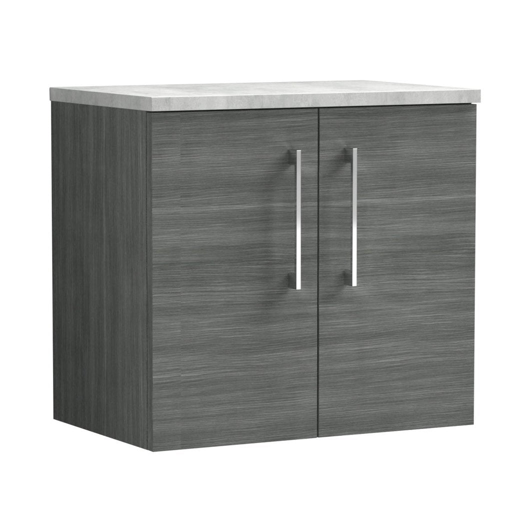 Nuie Arno 600mm Wall Hung 2 Door Vanity & Laminate Top Contemporary Anthracite Woodgrain MFC Textured Woodgrain 561x605x390mm - JJ Building Materials