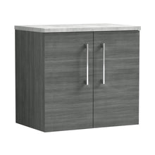 Nuie Arno 600mm Wall Hung 2 Door Vanity & Laminate Top Contemporary Anthracite Woodgrain MFC Textured Woodgrain 561x605x390mm - JJ Building Materials