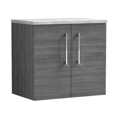Nuie Arno 600mm Wall Hung 2 Door Vanity & Laminate Top Contemporary Anthracite Woodgrain MFC Textured Woodgrain 561x605x390mm - JJ Building Materials