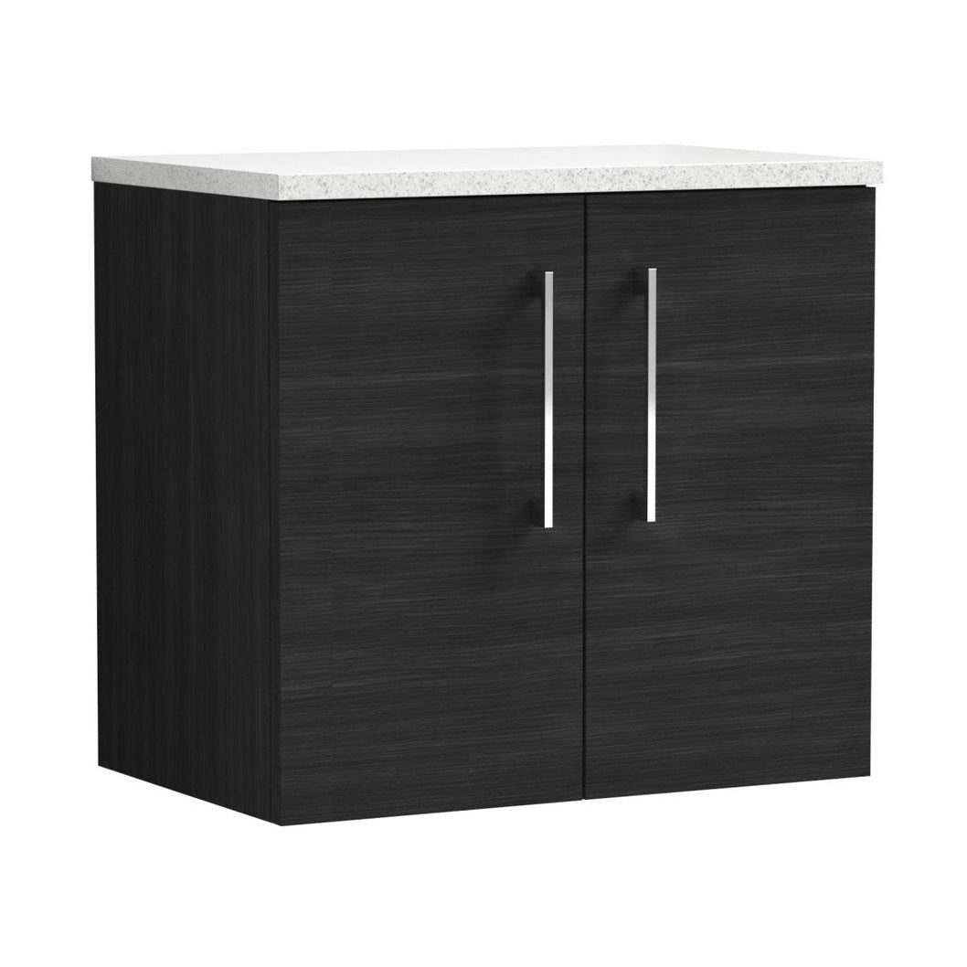 Nuie Arno 600mm Wall Hung 2 Door Vanity & Laminate Top Contemporary Charcoal Black MFC Textured Woodgrain 561x605x383mm - ARN623LSW - JJ Building Materials
