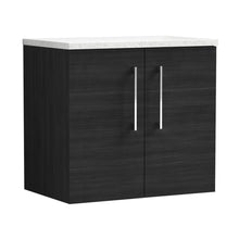 Nuie Arno 600mm Wall Hung 2 Door Vanity & Laminate Top Contemporary Charcoal Black MFC Textured Woodgrain 561x605x383mm - ARN623LSW - JJ Building Materials