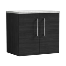 Nuie Arno 600mm Wall Hung 2 Door Vanity & Laminate Top Contemporary Charcoal Black MFC Textured Woodgrain 561x605x390mm - JJ Building Materials