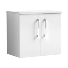 Nuie Arno 600mm Wall Hung 2 Door Vanity & Laminate Top Contemporary Gloss White MFC Painted Gloss 561x605x383mm - ARN123LSW - JJ Building Materials