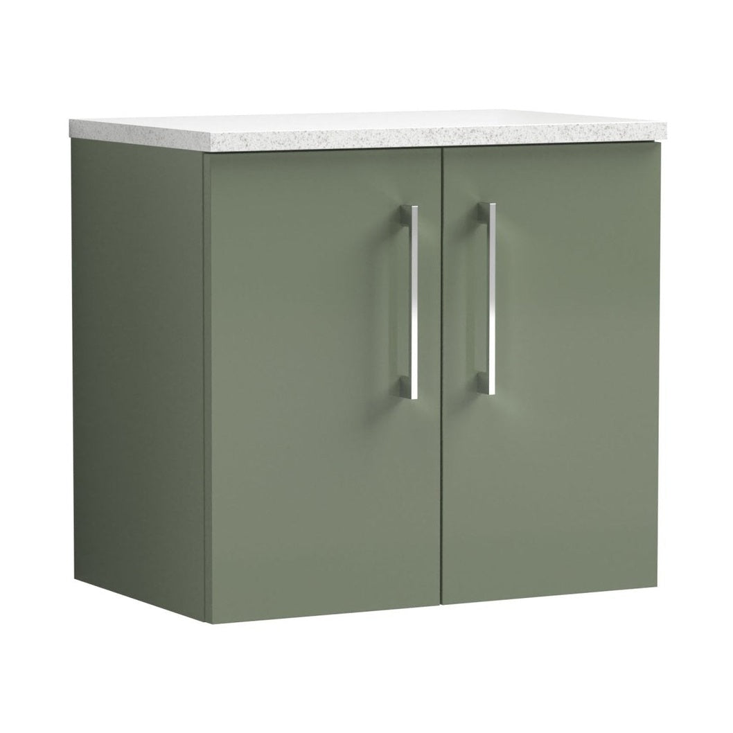 Nuie Arno 600mm Wall Hung 2 Door Vanity & Laminate Top Contemporary Satin Green MFC Painted Matt 561x605x383mm - ARN823LSW - JJ Building Materials