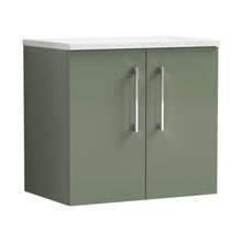 Nuie Arno 600mm Wall Hung 2 Door Vanity & Laminate Top Contemporary Satin Green MFC Painted Matt 561x605x383mm - ARN823LSW - JJ Building Materials