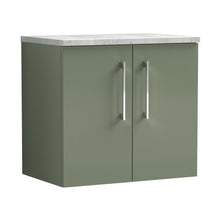 Nuie Arno 600mm Wall Hung 2 Door Vanity & Laminate Top Contemporary Satin Green MFC Painted Matt 561x605x390mm - JJ Building Materials
