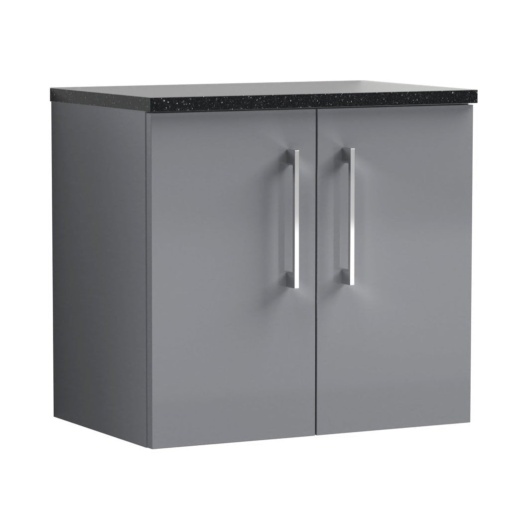 Nuie Arno 600mm Wall Hung 2 Door Vanity & Laminate Top Contemporary Satin Grey MFC Painted Matt 561x605x383mm - ARN2223LSB - JJ Building Materials