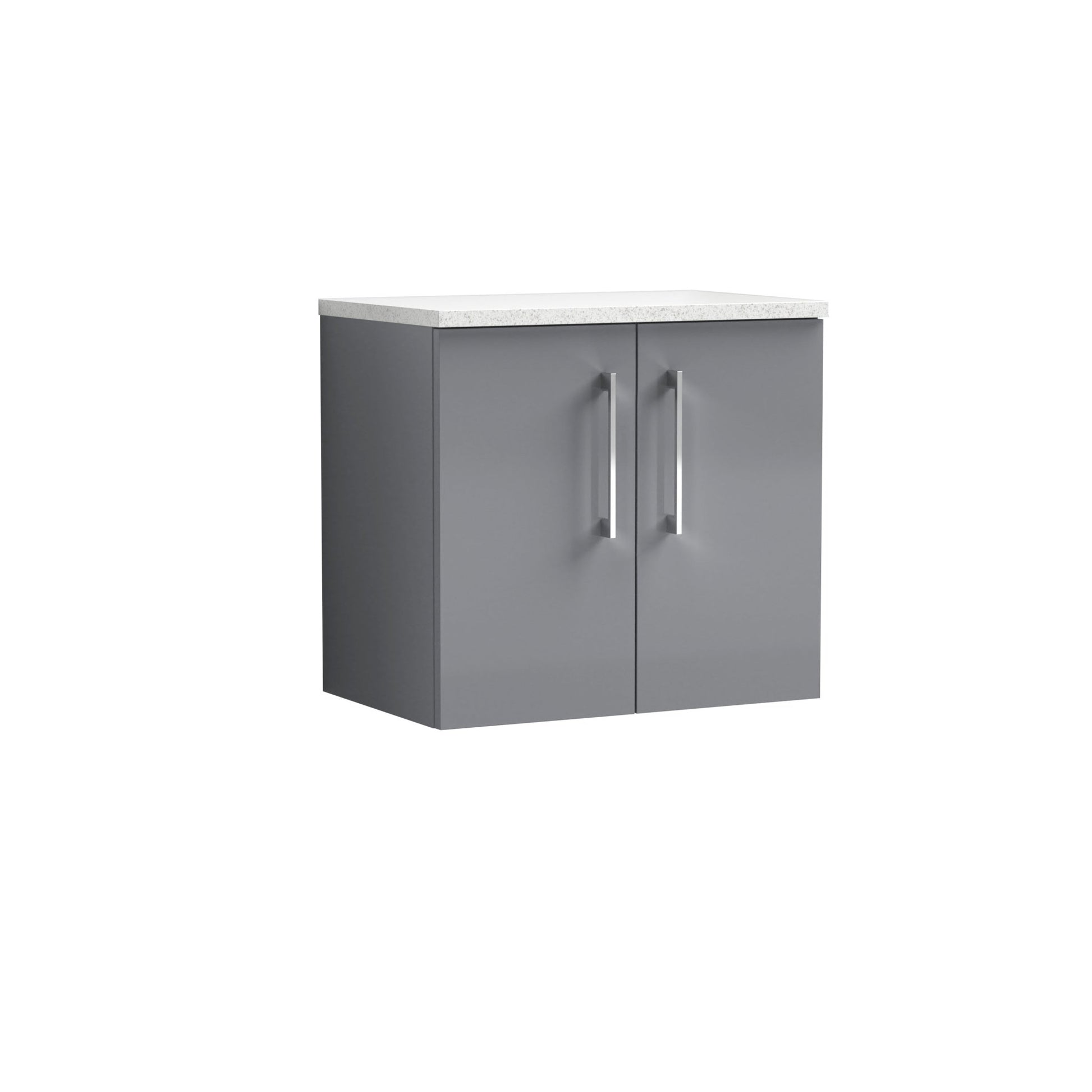 Nuie Arno 600mm Wall Hung 2 Door Vanity & Laminate Top Contemporary Satin Grey MFC Painted Matt 561x605x383mm - ARN2223LSW - JJ Building Materials