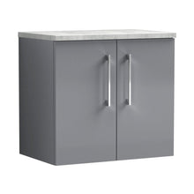 Nuie Arno 600mm Wall Hung 2 Door Vanity & Laminate Top Contemporary Satin Grey MFC Painted Matt 561x605x390mm - JJ Building Materials