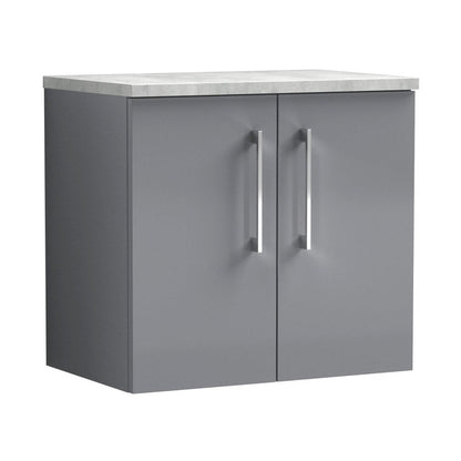 Nuie Arno 600mm Wall Hung 2 Door Vanity & Laminate Top Contemporary Satin Grey MFC Painted Matt 561x605x390mm - JJ Building Materials