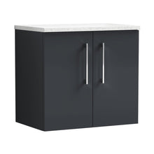 Nuie Arno 600mm Wall Hung 2 Door Vanity & Laminate Top Contemporary Soft Black MFC Painted Matt 561x605x383mm - ARN1423LSW - JJ Building Materials