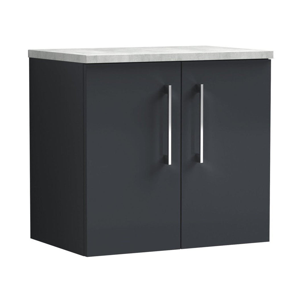 Nuie Arno 600mm Wall Hung 2 Door Vanity & Laminate Top Contemporary Soft Black MFC Painted Matt 561x605x390mm - JJ Building Materials