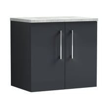 Nuie Arno 600mm Wall Hung 2 Door Vanity & Laminate Top Contemporary Soft Black MFC Painted Matt 561x605x390mm - JJ Building Materials