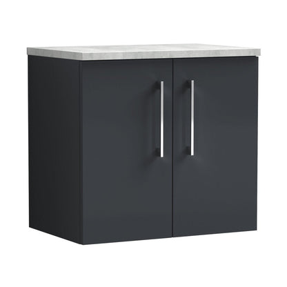 Nuie Arno 600mm Wall Hung 2 Door Vanity & Laminate Top Contemporary Soft Black MFC Painted Matt 561x605x390mm - JJ Building Materials