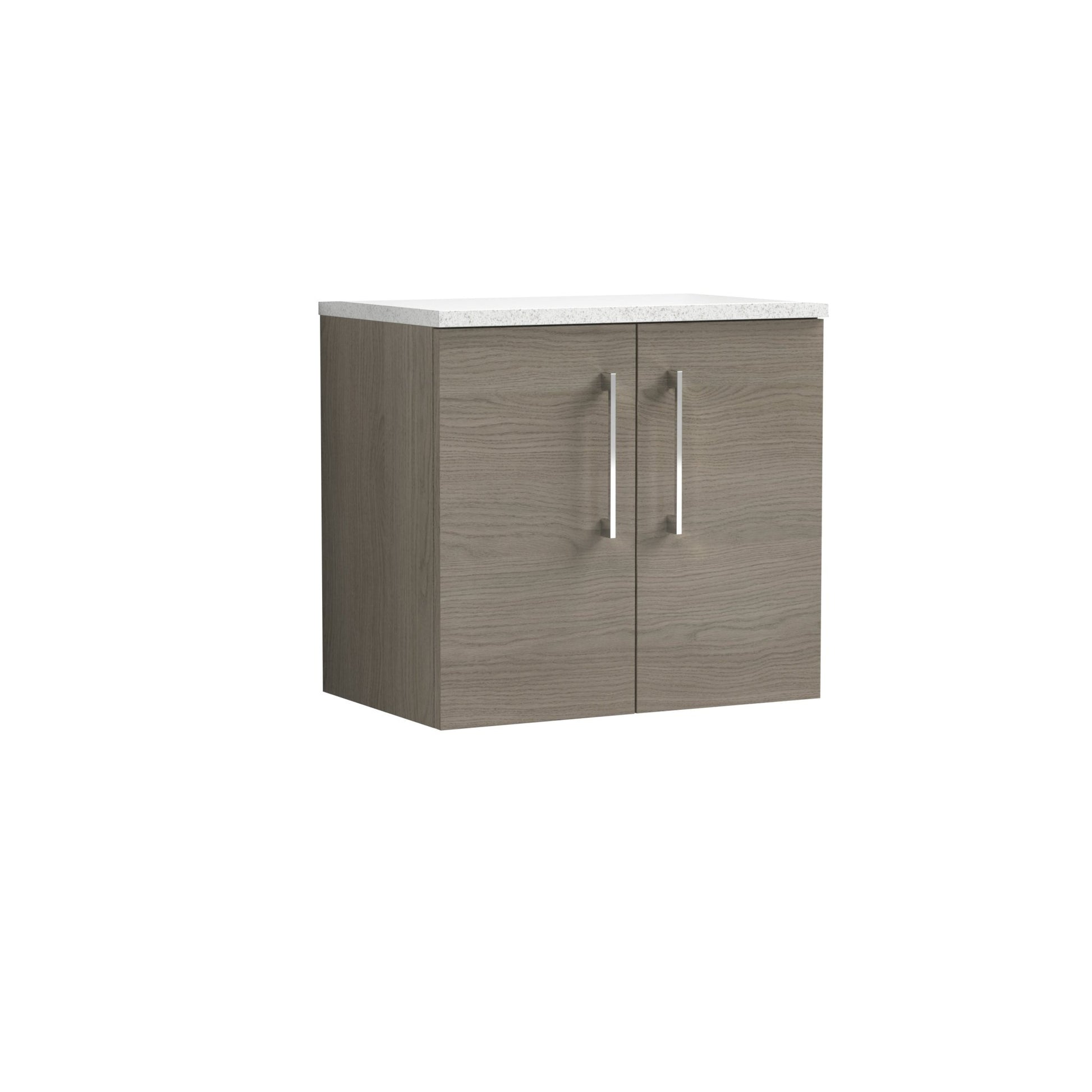 Nuie Arno 600mm Wall Hung 2 Door Vanity & Laminate Top Contemporary Solace Oak MFC Textured Woodgrain 561x605x383mm - ARN2523LSW - JJ Building Materials