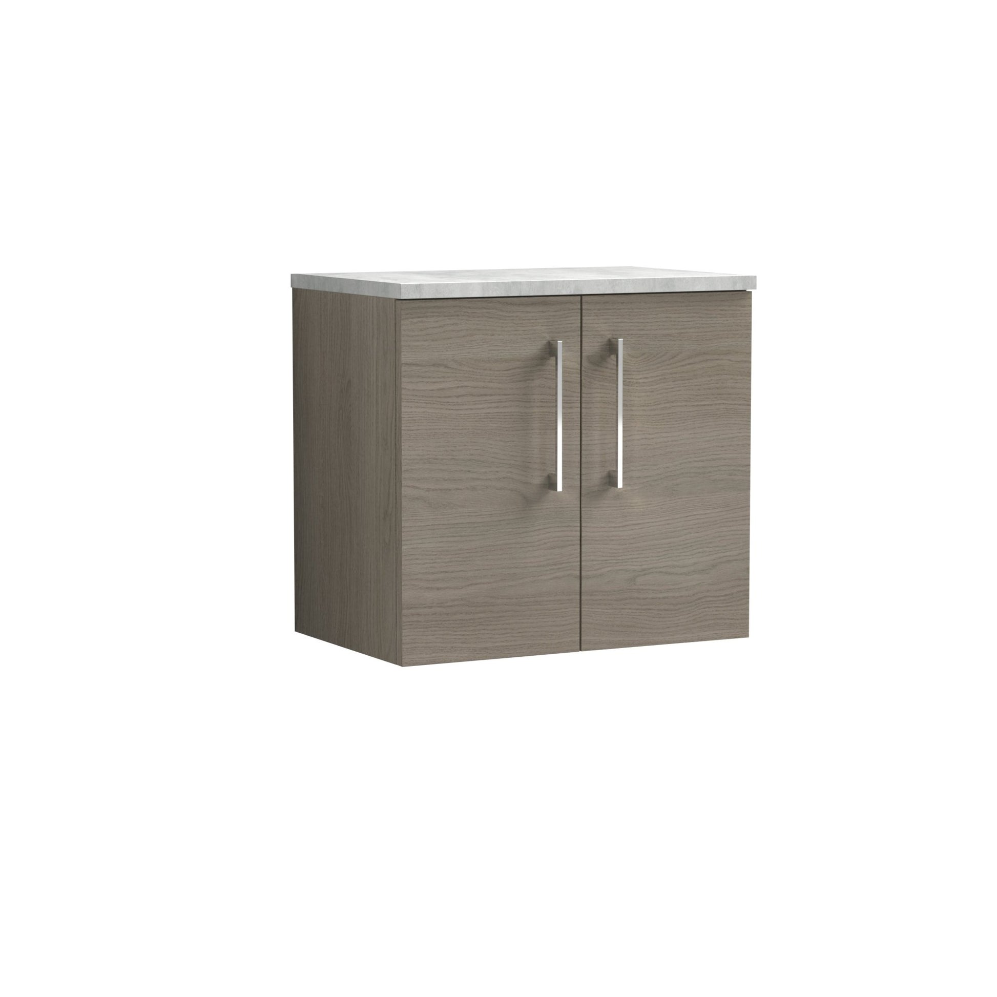 Nuie Arno 600mm Wall Hung 2 Door Vanity & Laminate Top Contemporary Solace Oak MFC Textured Woodgrain 561x605x390mm - JJ Building Materials
