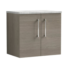 Nuie Arno 600mm Wall Hung 2 Door Vanity & Laminate Top Contemporary Solace Oak MFC Textured Woodgrain 561x605x390mm - JJ Building Materials