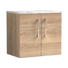Nuie Arno 600mm Wall Hung 2-door Vanity & Laminate Worktop Contemporary Bleached Oak MFC Textured Woodgrain 562x605x390mm - ARN3023LCM - JJ Building Materials
