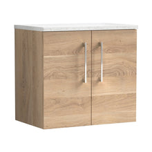 Nuie Arno 600mm Wall Hung 2-door Vanity & Laminate Worktop Contemporary Bleached Oak MFC Textured Woodgrain 562x605x390mm - ARN3023LSW - JJ Building Materials