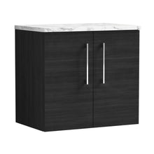 Nuie Arno 600mm Wall Hung 2-door Vanity & Laminate Worktop Contemporary Charcoal Black MFC Textured Woodgrain 562x605x390mm - JJ Building Materials