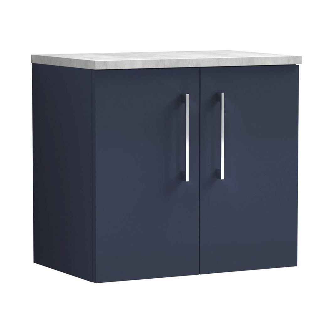 Nuie Arno 600mm Wall Hung 2-door Vanity & Laminate Worktop Contemporary Midnight Blue MFC Painted Matt 562x605x390mm - ARN2923LBG - JJ Building Materials