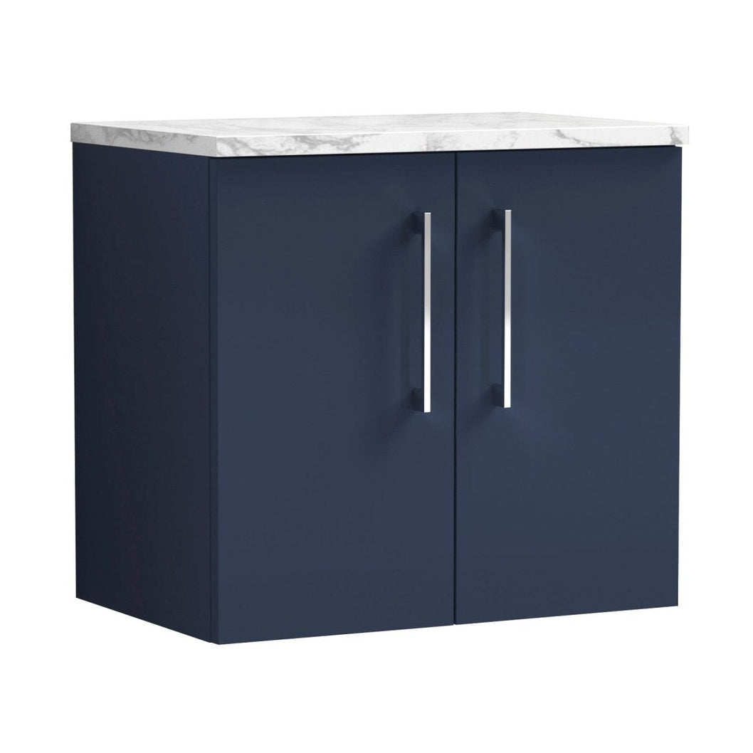 Nuie Arno 600mm Wall Hung 2-door Vanity & Laminate Worktop Contemporary Midnight Blue MFC Painted Matt 562x605x390mm - ARN2923LCM - JJ Building Materials