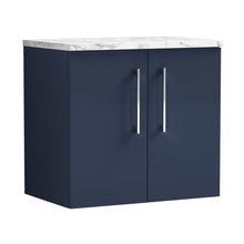 Nuie Arno 600mm Wall Hung 2-door Vanity & Laminate Worktop Contemporary Midnight Blue MFC Painted Matt 562x605x390mm - ARN2923LCM - JJ Building Materials