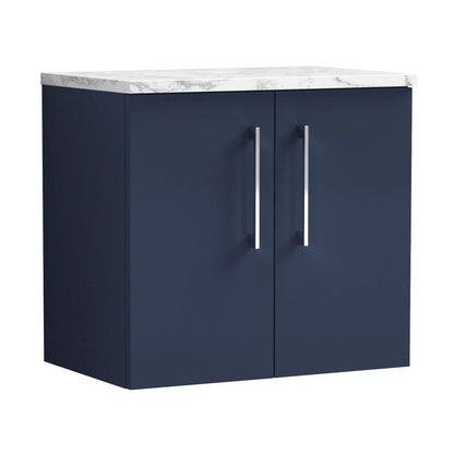 Nuie Arno 600mm Wall Hung 2-door Vanity & Laminate Worktop Contemporary Midnight Blue MFC Painted Matt 562x605x390mm - ARN2923LCM - JJ Building Materials