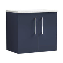 Nuie Arno 600mm Wall Hung 2-door Vanity & Laminate Worktop Contemporary Midnight Blue MFC Painted Matt 562x605x390mm - ARN2923LSW - JJ Building Materials