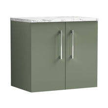 Nuie Arno 600mm Wall Hung 2-door Vanity & Laminate Worktop Contemporary Satin Green MFC Painted Matt 562x605x390mm - JJ Building Materials
