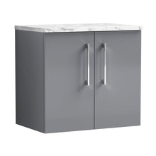 Nuie Arno 600mm Wall Hung 2-door Vanity & Laminate Worktop Contemporary Satin Grey MFC Painted Matt 562x605x390mm - JJ Building Materials