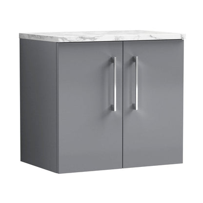 Nuie Arno 600mm Wall Hung 2-door Vanity & Laminate Worktop Contemporary Satin Grey MFC Painted Matt 562x605x390mm - JJ Building Materials
