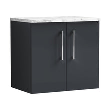 Nuie Arno 600mm Wall Hung 2-door Vanity & Laminate Worktop Contemporary Soft Black MFC Painted Matt 562x605x390mm - JJ Building Materials