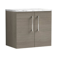 Nuie Arno 600mm Wall Hung 2-door Vanity & Laminate Worktop Contemporary Solace Oak MFC Textured Woodgrain 561x605x390mm - JJ Building Materials