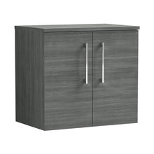 Nuie Arno 600mm Wall Hung 2 Door Vanity & Worktop Contemporary Anthracite Woodgrain MFC Textured Woodgrain 557x605x383mm - JJ Building Materials