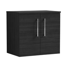 Nuie Arno 600mm Wall Hung 2 Door Vanity & Worktop Contemporary Charcoal Black MFC Textured Woodgrain 557x605x383mm - JJ Building Materials