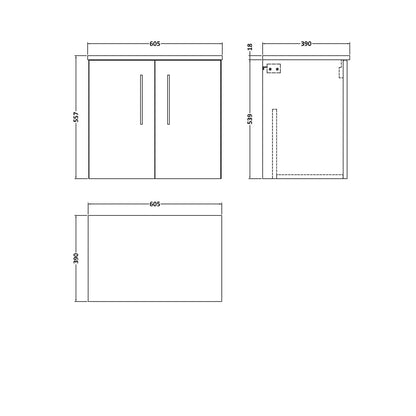 Nuie Arno 600mm Wall Hung 2-door Vanity & Worktop Contemporary Midnight Blue MFC Painted Matt 558x605x390mm - JJ Building Materials