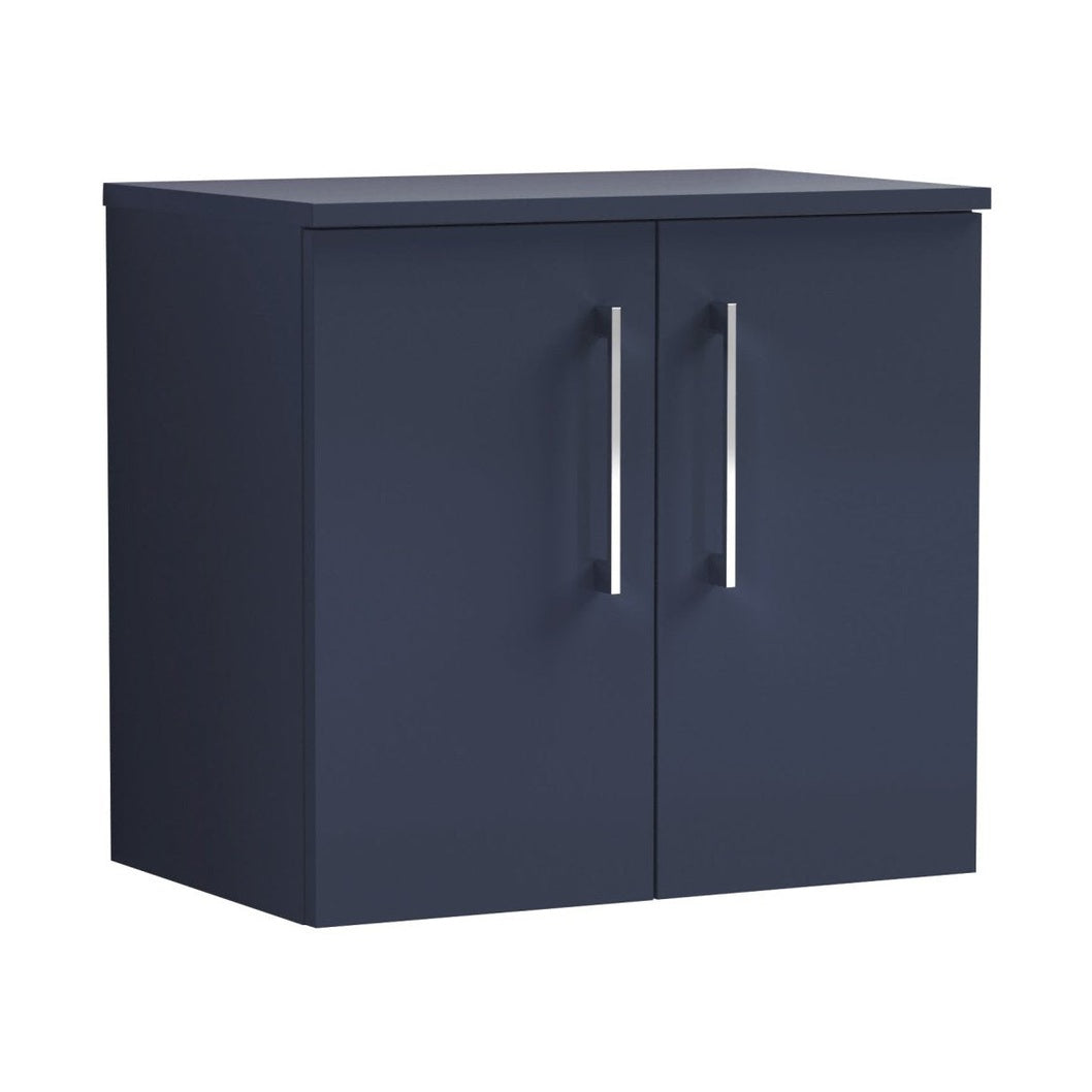 Nuie Arno 600mm Wall Hung 2-door Vanity & Worktop Contemporary Midnight Blue MFC Painted Matt 558x605x390mm - JJ Building Materials