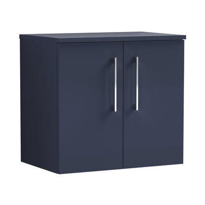 Nuie Arno 600mm Wall Hung 2-door Vanity & Worktop Contemporary Midnight Blue MFC Painted Matt 558x605x390mm - JJ Building Materials