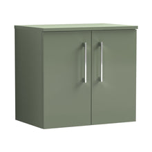 Nuie Arno 600mm Wall Hung 2 Door Vanity & Worktop Contemporary Satin Green MFC Painted Matt 557x605x383mm - JJ Building Materials