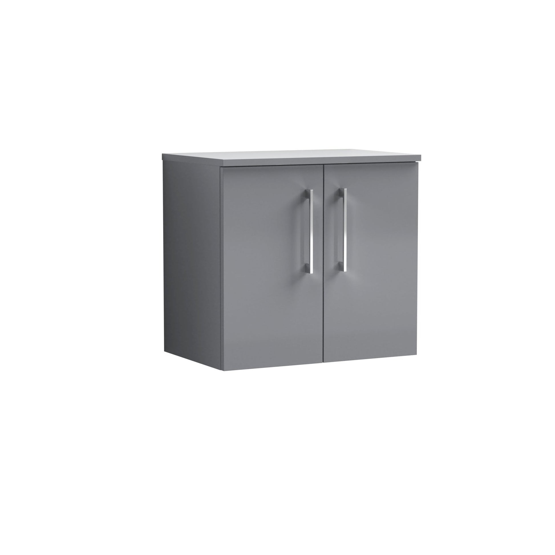 Nuie Arno 600mm Wall Hung 2 Door Vanity & Worktop Contemporary Satin Grey MFC Painted Matt 557x600x383mm - JJ Building Materials