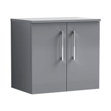 Nuie Arno 600mm Wall Hung 2 Door Vanity & Worktop Contemporary Satin Grey MFC Painted Matt 557x600x383mm - JJ Building Materials