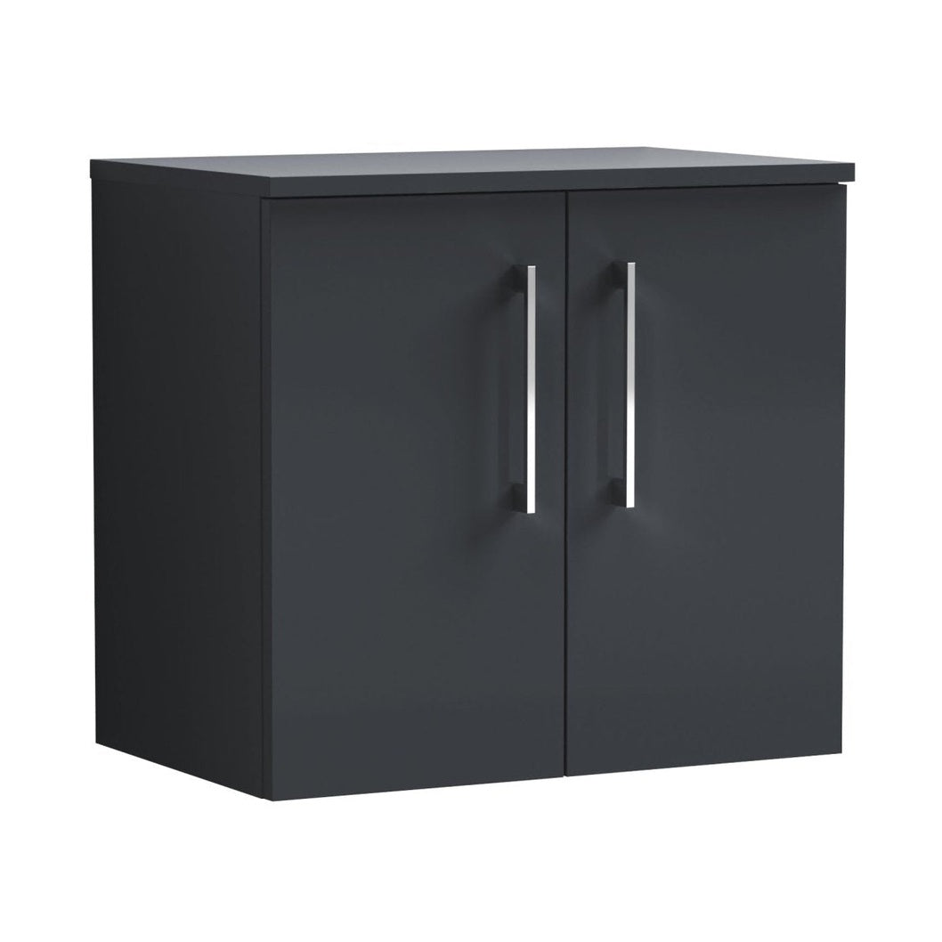Nuie Arno 600mm Wall Hung 2 Door Vanity & Worktop Contemporary Soft Black MFC Painted Matt 557x600x383mm - JJ Building Materials