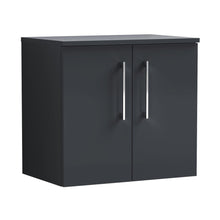 Nuie Arno 600mm Wall Hung 2 Door Vanity & Worktop Contemporary Soft Black MFC Painted Matt 557x600x383mm - JJ Building Materials