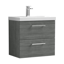 Nuie Arno 600mm Wall Hung 2 Drawer Vanity & Basin 1 Contemporary Anthracite Woodgrain 579x610x390mm - JJ Building Materials