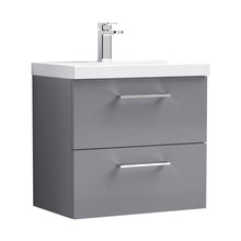Nuie Arno 600mm Wall Hung 2 Drawer Vanity & Basin 1 Contemporary Satin Grey MFC Painted Matt 579x610x390mm - JJ Building Materials
