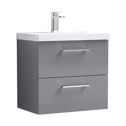 Nuie Arno 600mm Wall Hung 2 Drawer Vanity & Basin 1 Contemporary Satin Grey MFC Painted Matt 579x610x390mm - JJ Building Materials