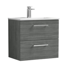Nuie Arno 600mm Wall Hung 2 Drawer Vanity & Basin 2 Contemporary Anthracite Woodgrain 557x600x390mm - JJ Building Materials